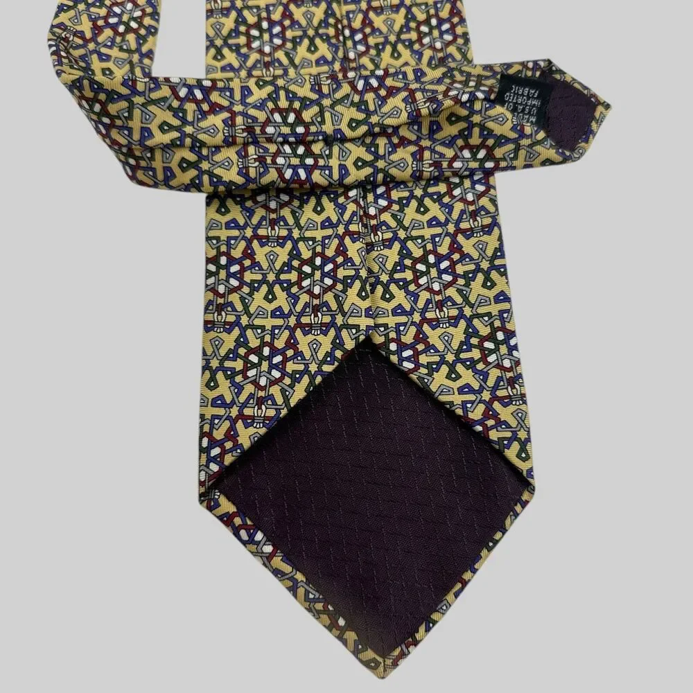 Christian Dior Monsieur Men's Silk Tie 58 x 3.75 Geometric 80's Yellow Blue Red